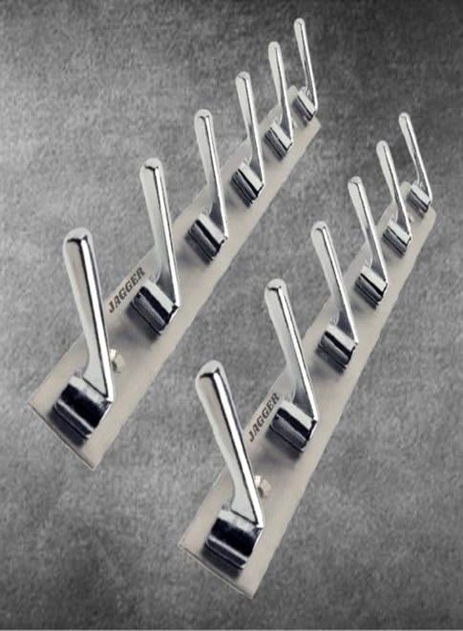 JAGGER خطافات جدارية من الفولاذ المقاوم للصدأ من JAGGER JAG322 لتعليق الملابس/المناشف/حلقات المفاتيح/خطافات الأبواب/قضبان التعليق/خطافات الحمام [عبوة من قطعتين] (طلاء كروم، 6 خطافات) - Image 1